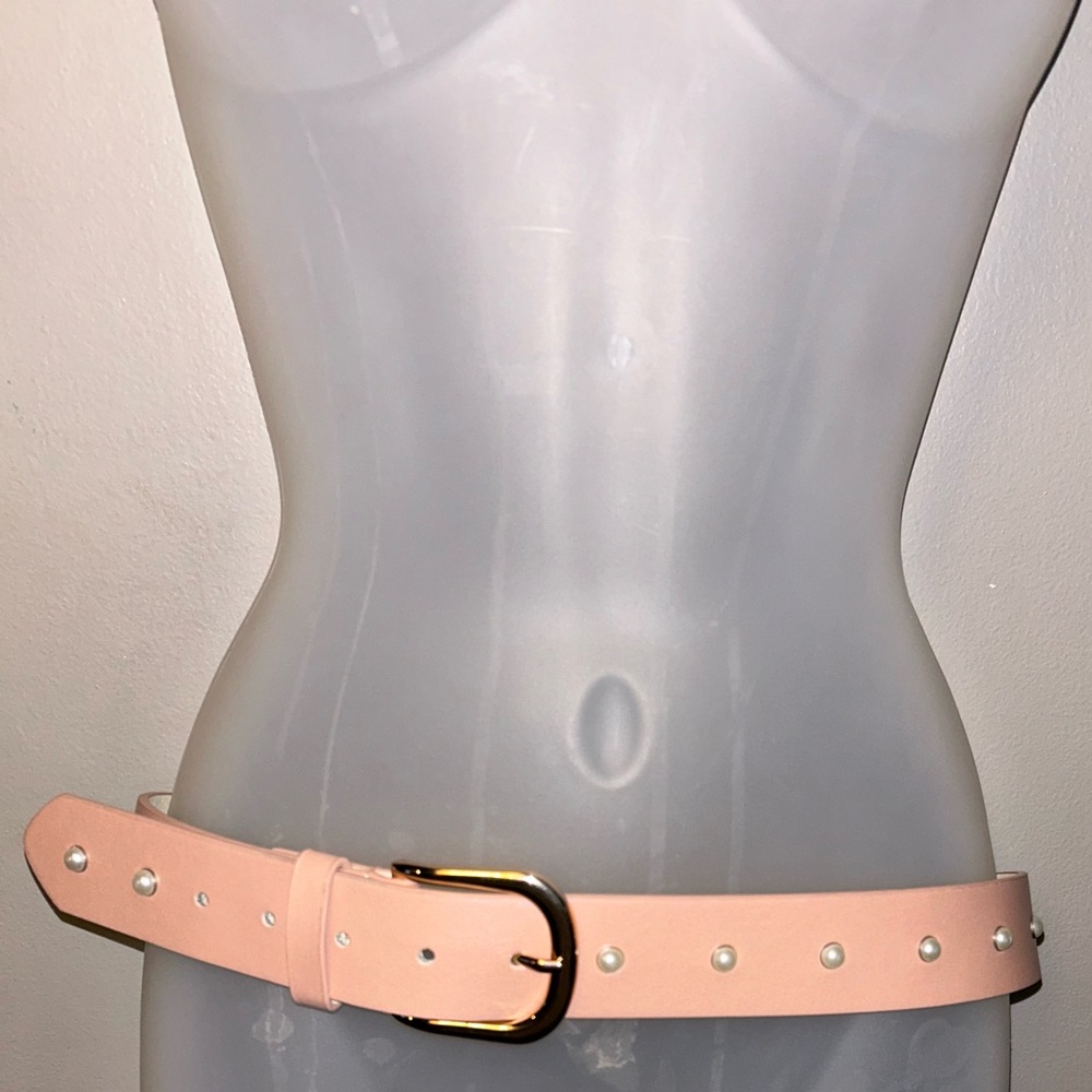 Pink belt with pearl studs - light blush gold buckle pearls soft girl - Picture 2 of 6